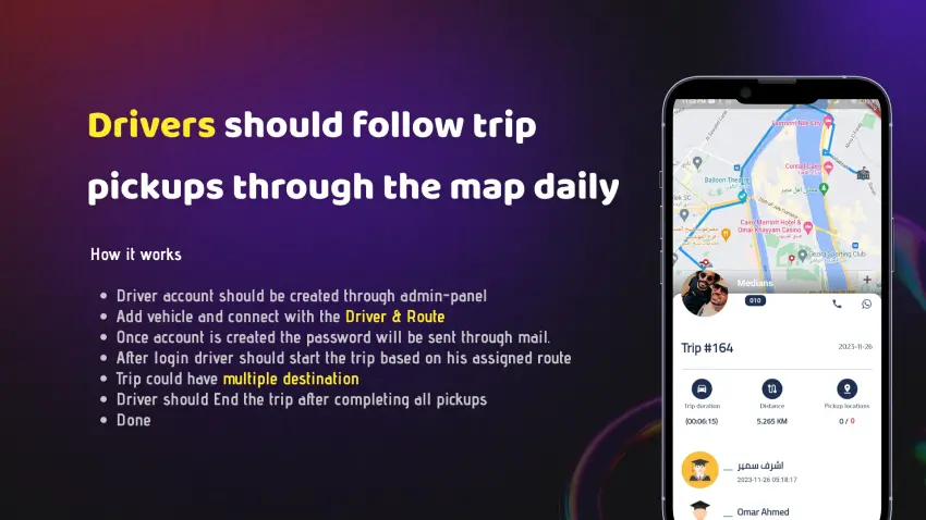 Medians School Route APP Full Solution with Backend